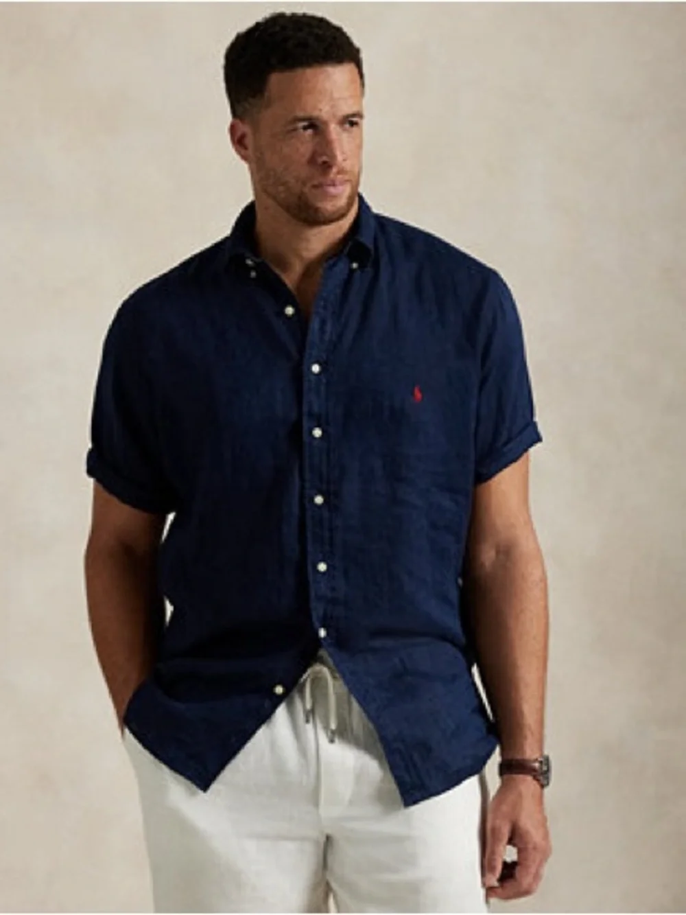 Polo Ralph Lauren Mens Classic Fit Linen Short Sleeve Shirt XL Button Down Navy